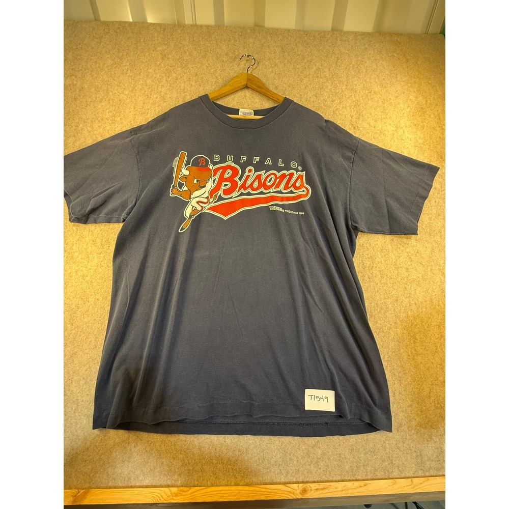 Vintage 1994 Buffalo Bisons Trench Ultra‎ T-Shirt XXL Navy Blue Made in USA MLB